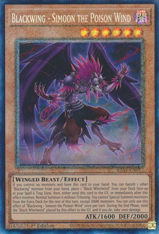 Blackwing - Simoon the Poison Wind [RA01-EN012] Prismatic Collector's Rare | North of Exile Games