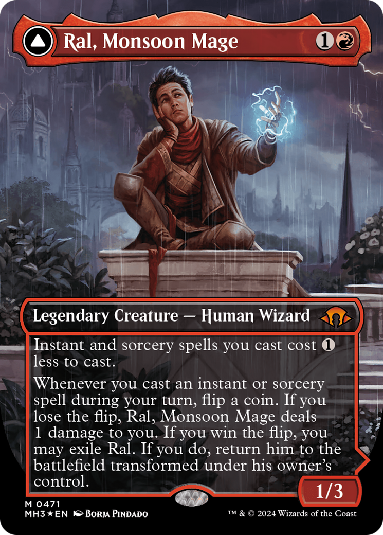 Ral, Monsoon Mage // Ral, Leyline Prodigy (Borderless) (Textured Foil) [Modern Horizons 3] | North of Exile Games