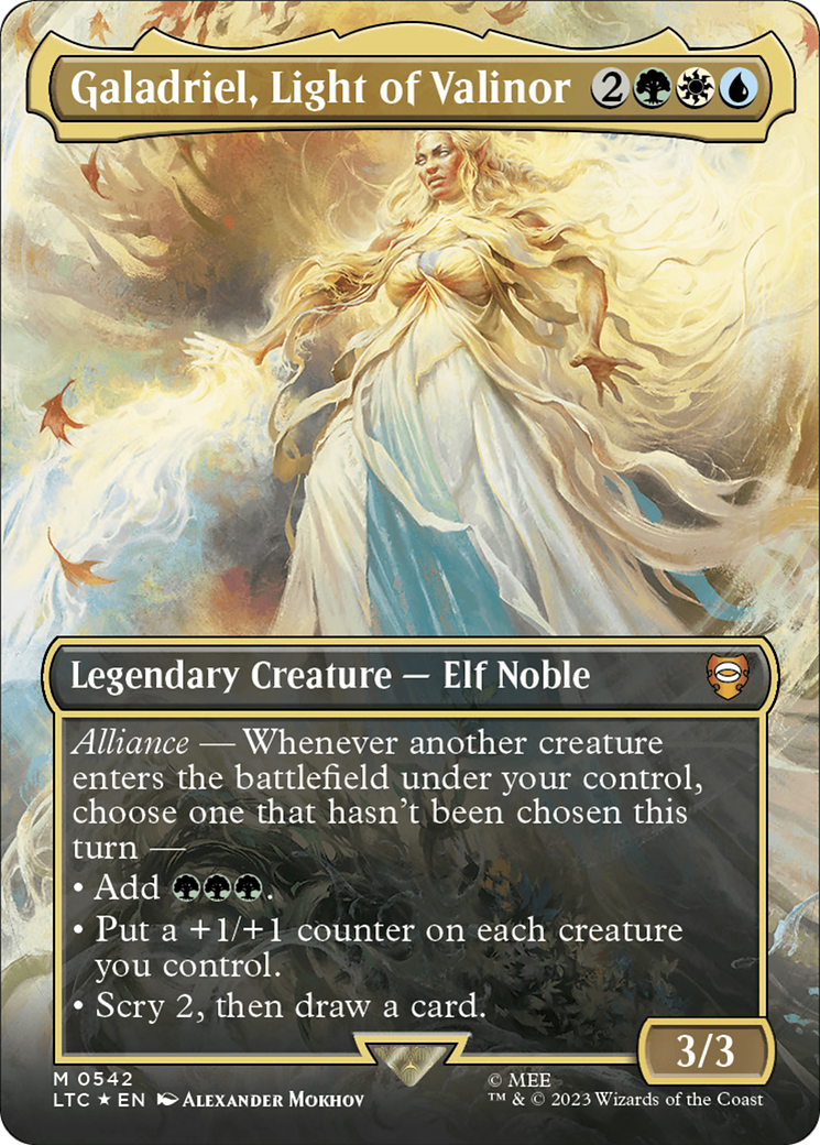 Galadriel, Light of Valinor (Borderless) (Surge Foil) [The Lord of the Rings: Tales of Middle-Earth Commander] | North of Exile Games