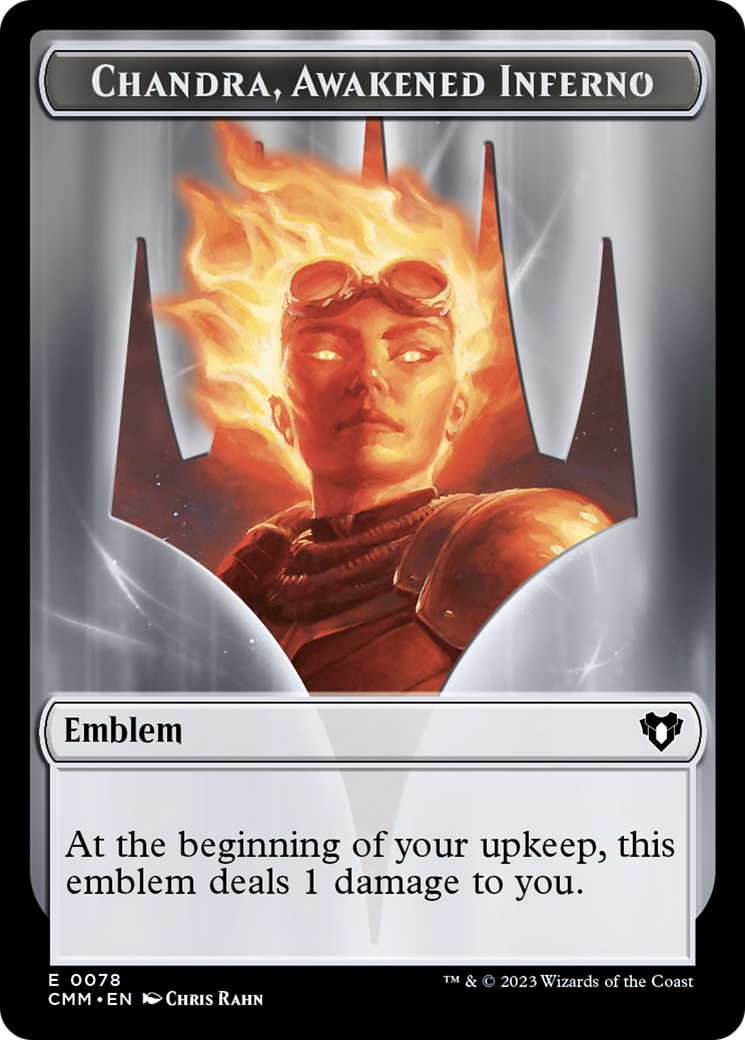 Chandra, Awakened Inferno Emblem // Wizard Double-Sided Token [Commander Masters Tokens] | North of Exile Games