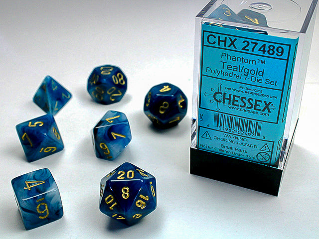 7 Phantom Teal w/gold Polyhedral Dice Set - CHX27489 | North of Exile Games