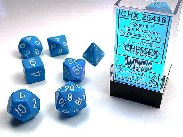 Opaque Light Blue / White 7 Dice Set - CHX25416 | North of Exile Games