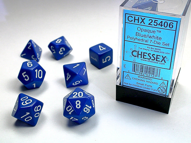 Opaque Blue/White 7-Die Set - CHX25406 | North of Exile Games