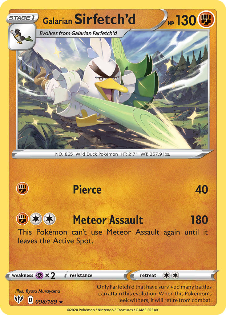 Galarian Sirfetch'd (098/189) (Cracked Ice holo) (Theme Deck Exclusive) [Sword & Shield: Darkness Ablaze] | North of Exile Games