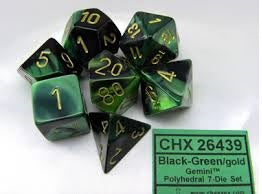 Gemini Black-Green / Gold 7 Dice Set - CHX26439 | North of Exile Games