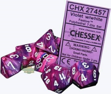 7 Violet w/White Festive Polyhedral Dice Set - CHX27457 | North of Exile Games