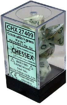 7 Marble w/dark green Polyhedral Dice Set - CHX27409 | North of Exile Games