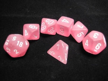 7 Pink w/White Frosted Polyhedral Dice Set - CHX27464 | North of Exile Games