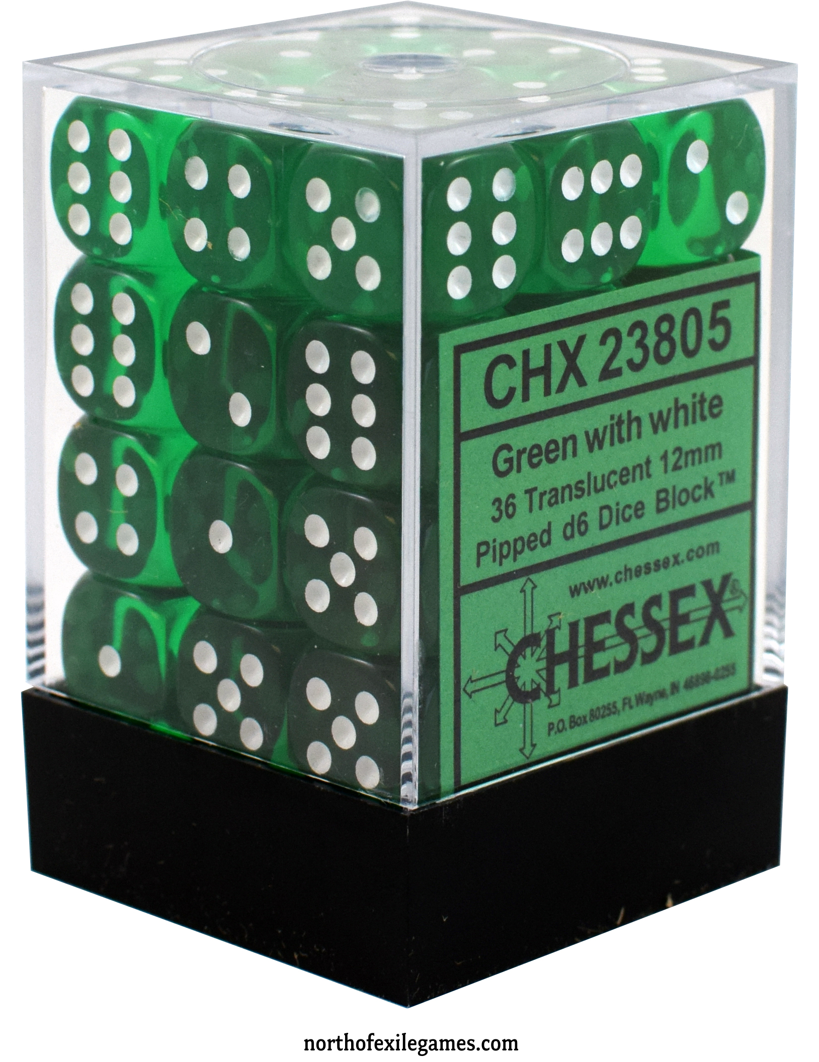 36 Green w/white Translucent 12mm D6 Dice Block - CHX 23805 | North of Exile Games