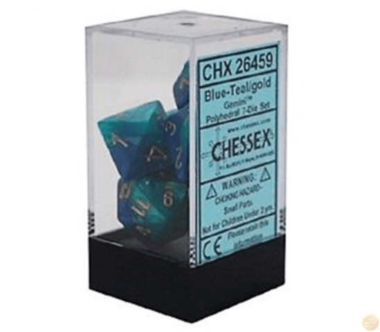 Gemini Blue-Teal/Gold 7 Dice Set CHX26459 | North of Exile Games