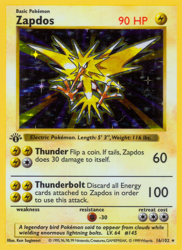 Zapdos (16/102) (Shadowless) [Base Set 1st Edition] | North of Exile Games