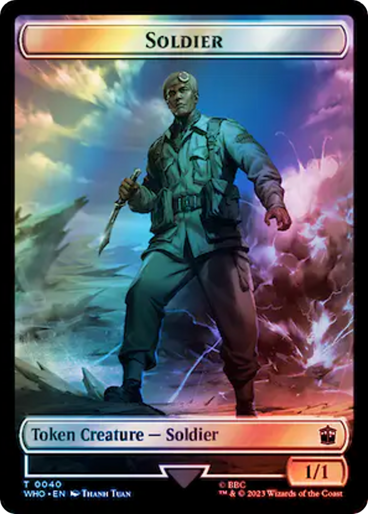 Soldier // Dinosaur Double-Sided Token (Surge Foil) [Doctor Who Tokens] | North of Exile Games