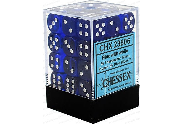 36 Blue / White Translucent D6 Dice - CHX 23806 | North of Exile Games