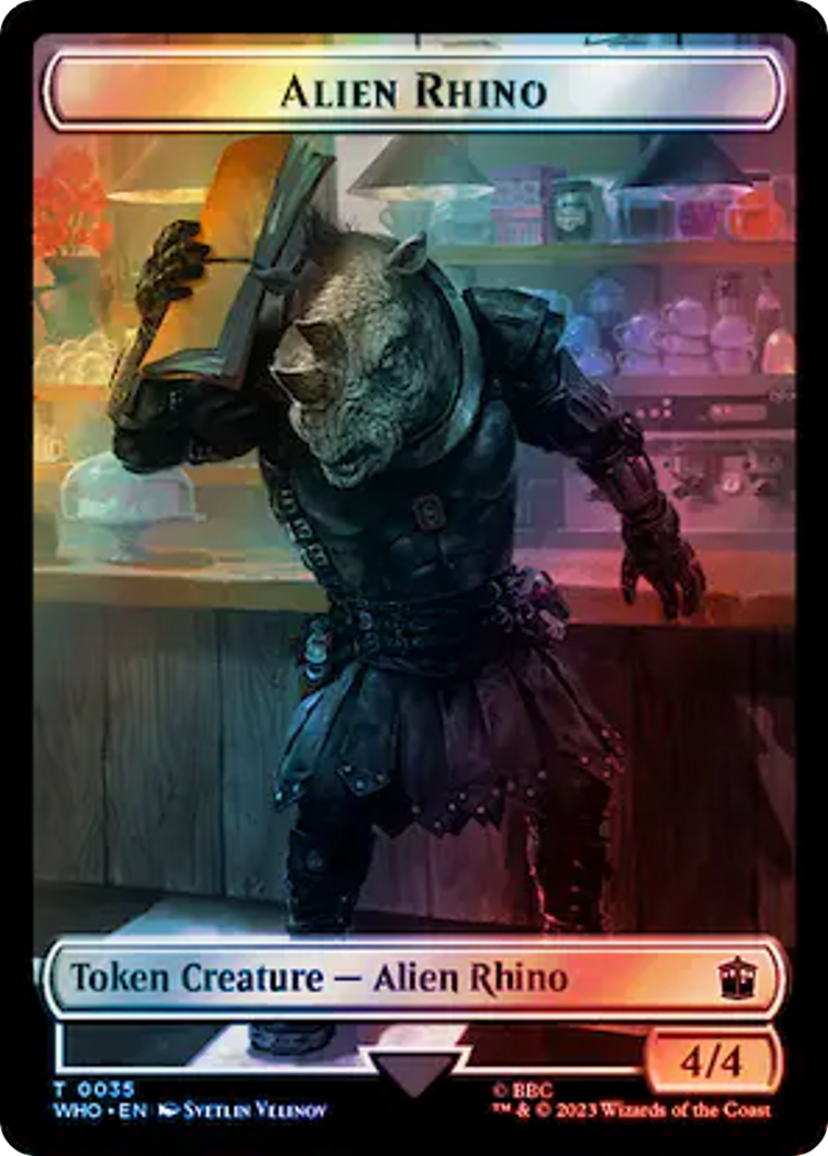 Alien Rhino // Clue (0054) Double-Sided Token (Surge Foil) [Doctor Who Tokens] | North of Exile Games
