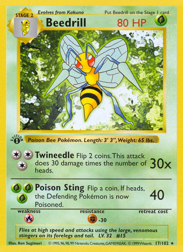 Beedrill (17/102) (Shadowless) [Base Set 1st Edition] | North of Exile Games