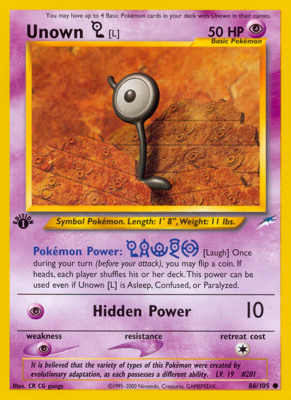 Unown [L] (86/105) [Neo Destiny 1st Edition] | North of Exile Games