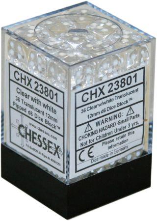 36 Clear w/white Translucent 12mm D6 Dice Block - CHX 23801 | North of Exile Games