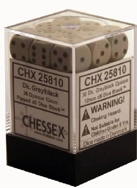 36 Dark Grey w/black Opaque 12mm D6 Dice Block - CHX25810 | North of Exile Games