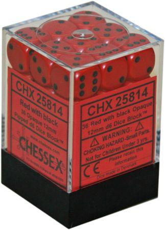36 12mm Red w/Black Opaque D6 Dice Set - CHX25814 | North of Exile Games