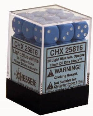 36 Light Blue w/white Opaque 12mm D6 Dice Block - CHX25816 | North of Exile Games