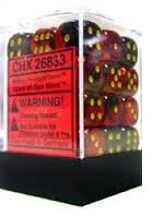 36 Black-Red w/gold Gemini 12mm D6 Dice Block - CHX26833 | North of Exile Games