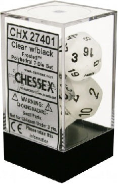 7 Clear w/Black Frosted Polyhedral Dice Set - CHX27401 | North of Exile Games