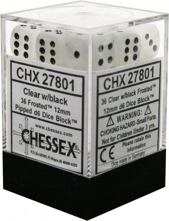36 Clear /black Frosted 12mm D6 Dice Block - CHX27801 | North of Exile Games