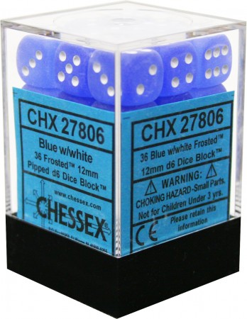 36 Blue /white Frosted 12mm D6 Dice Block - CHX27806 | North of Exile Games