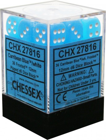 36 Caribbean Blue w/white Frosted 12mm D6 Dice Block - CHX27816 | North of Exile Games