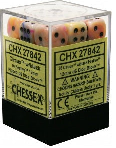 36 Circus w/black Festive 12mm D6 Dice Block - CHX27842 | North of Exile Games