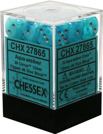 36 Aqua w/silver Cirrus 12mm D6 Dice Block - CHX27865 | North of Exile Games
