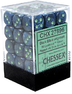 36 Blue w/gold Lustrous 12mm D6 Dice Block - CHX27896 | North of Exile Games