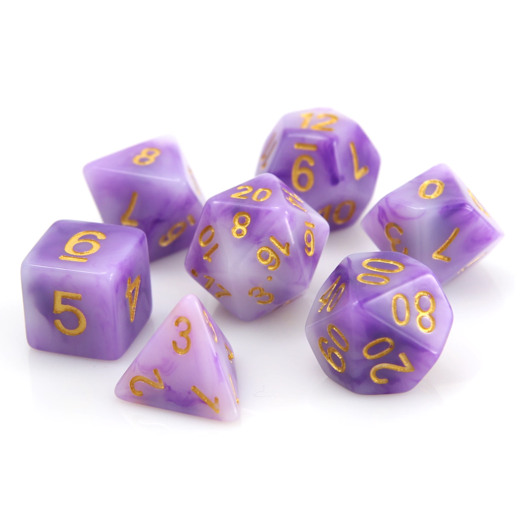 7 piece RPG set Amethyst with Gold | North of Exile Games
