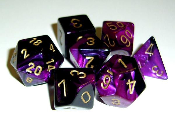 Gemini Black-Purple w/Gold Set of 7 Dice - CHX26440 | North of Exile Games