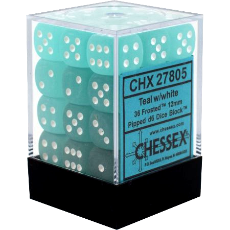36 Teal /white Frosted 12mm D6 Dice Block - CHX27805 | North of Exile Games