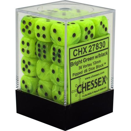 36 Bright Green /black Vortex 12mm D6 Dice Block - CHX27830 | North of Exile Games