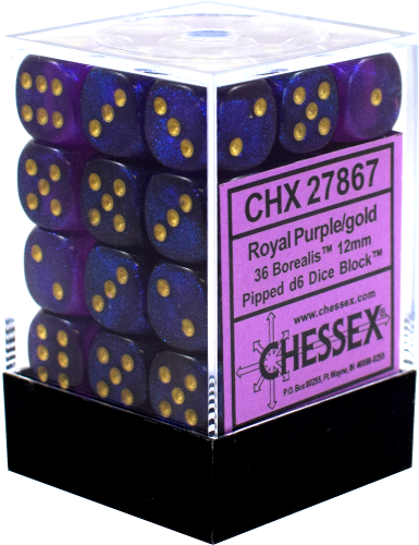 36 Borealis Royal Purple / Gold 12mm D6 Dice Block - CHX27867 | North of Exile Games
