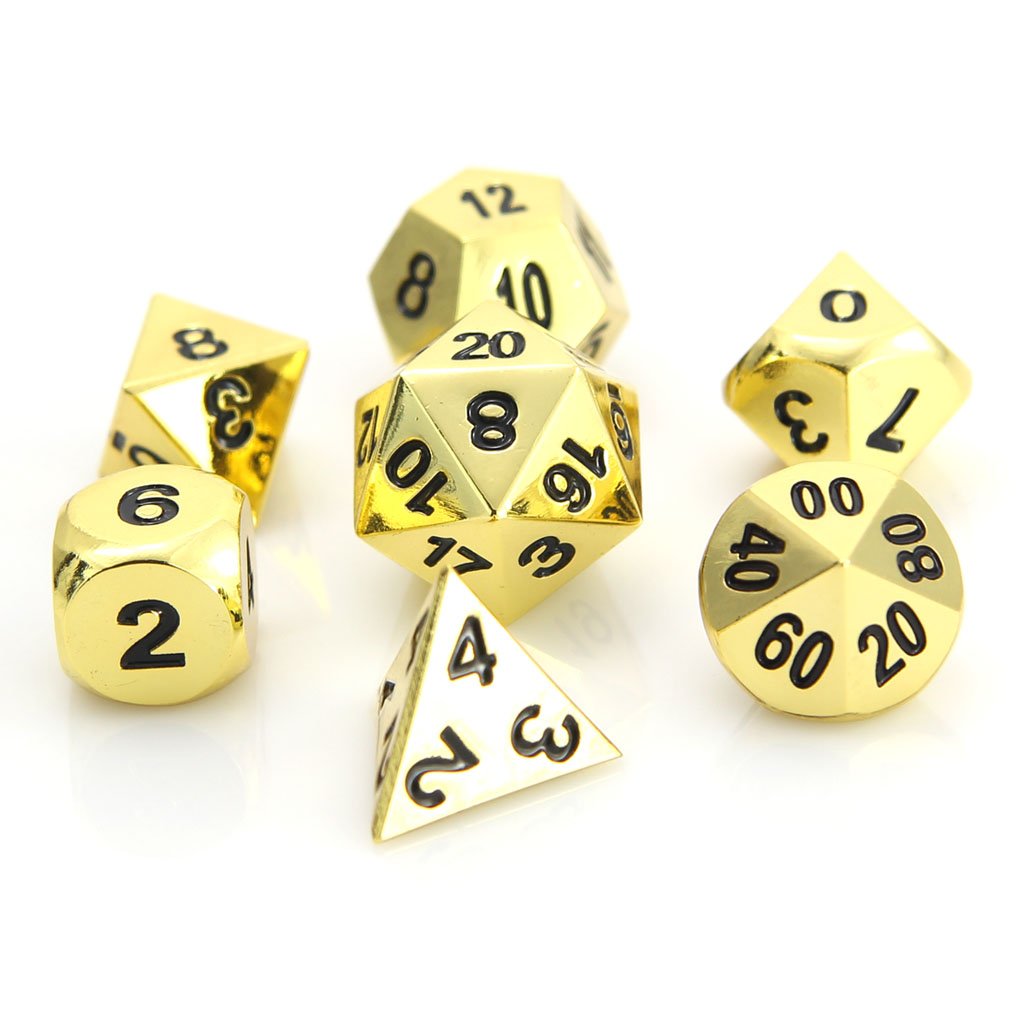 Metal RPG dice set: Shiny Gold with Black | North of Exile Games