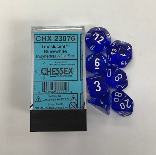 7 die Polyhedral blue / white translucent Dice Block - CHX23076 | North of Exile Games