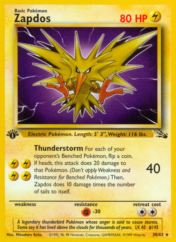 Zapdos (30/62) [Fossil 1st Edition] | North of Exile Games