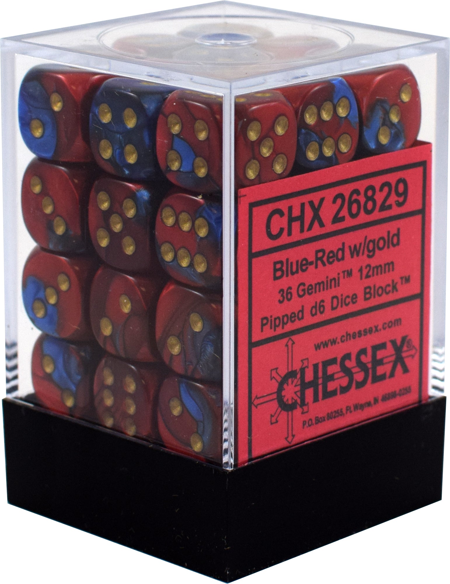 36 Blue-red w/gold Gemini 12mm D6 Dice Block - CHX26829 | North of Exile Games