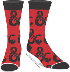 socks: Dungeons & Dragons Socks - AOP Logo Casual Men's Red Crew Socks | North of Exile Games