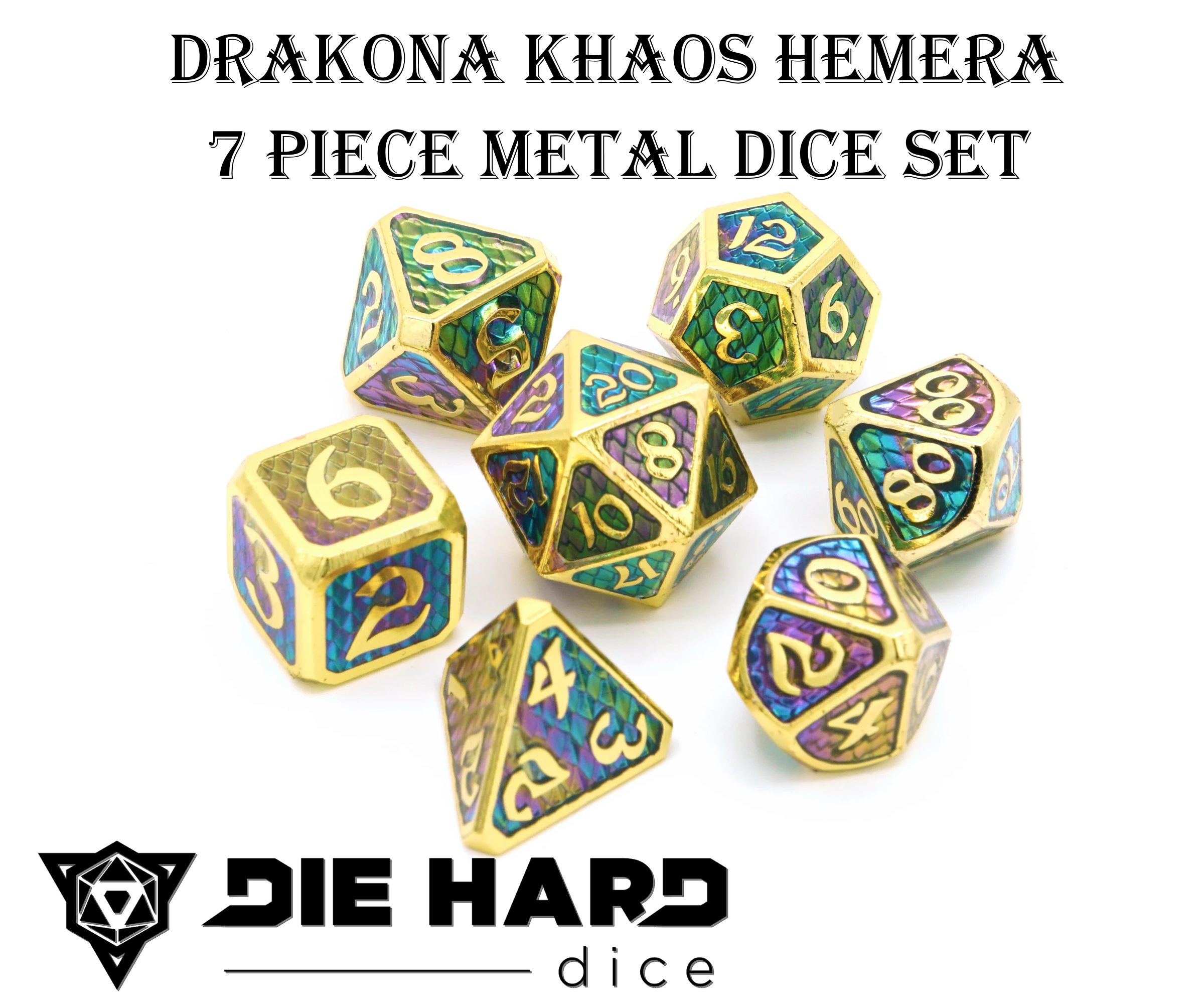 Metal dice set: Drakona Khaos Hemera - 7 pc set | North of Exile Games