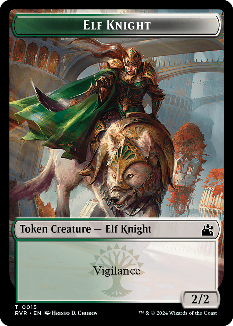 Elf Knight // Angel (0002) Double-Sided Token [Ravnica Remastered Tokens] | North of Exile Games