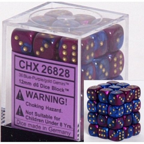 36 Blue-Purple w/gold Gemini 12mm D6 Dice Block - CHX26828 | North of Exile Games