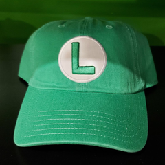 hat: Nintendo cap: LUIGI L Logo Green Adjustable Hat | North of Exile Games