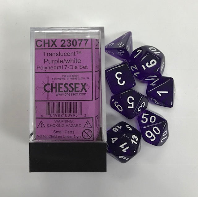 7 die Polyhedral purple / white translucent Dice Block - CHX23077 | North of Exile Games