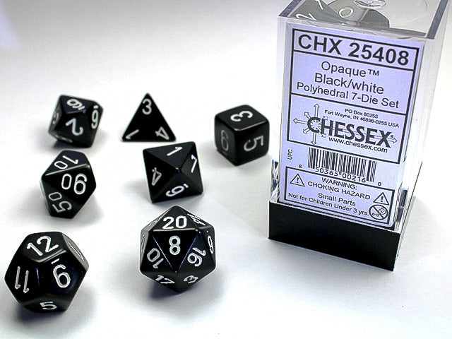 Opaque Black / White 7 Dice Set - CHX25408 | North of Exile Games