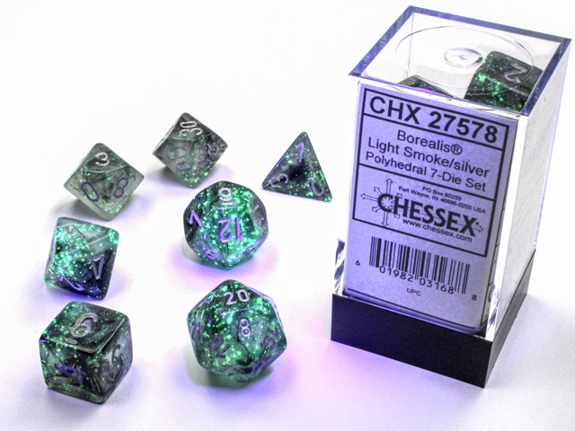 Luminary Light Smoke / Silver Glow in the Dark Polyhedral 7-Die Set - CHX27578 | North of Exile Games