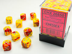 Red-Yellow/Silver Gemini 12mm 6-sided Dice Block - CHX26850 | North of Exile Games